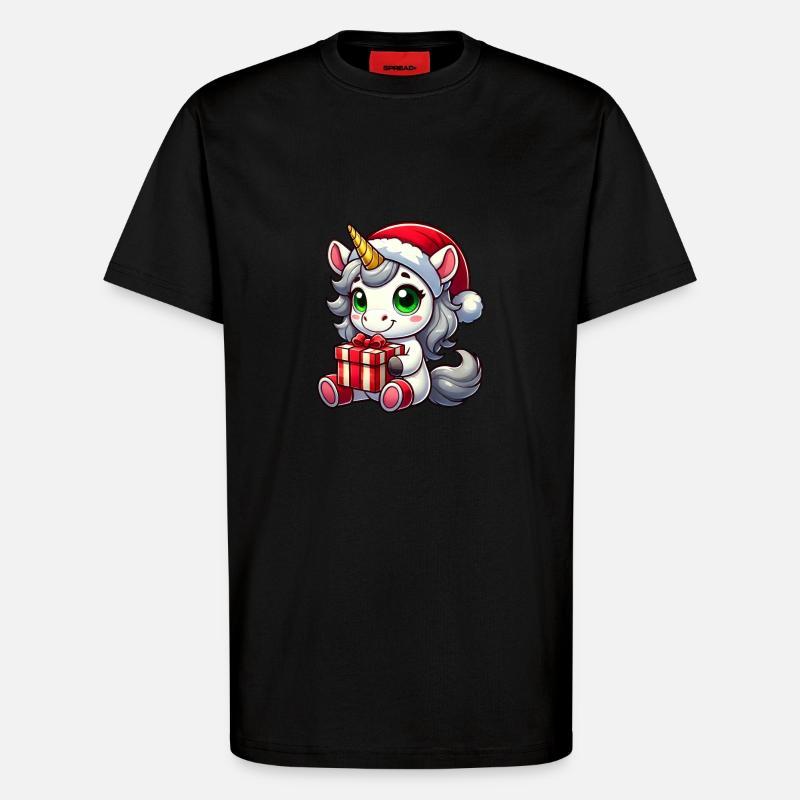 Weihnachtsmann mit Weihnachts-Einhorn - T-Shirt - made by SPREAD - SOLID BLACK