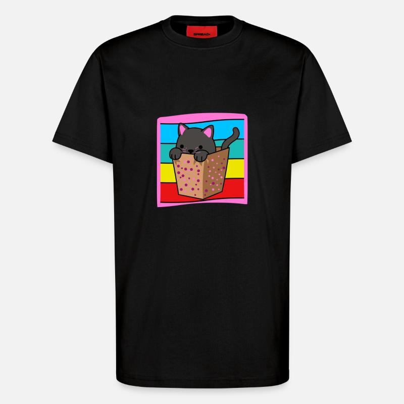 Cat in a box - T-Shirt - made by SPREAD - SOLID BLACK