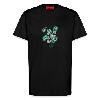 Tropical Leaves Design - T-Shirt - made by SPREAD - SOLID BLACK - Vorne - Alina (178cm) & Michal (187cm)