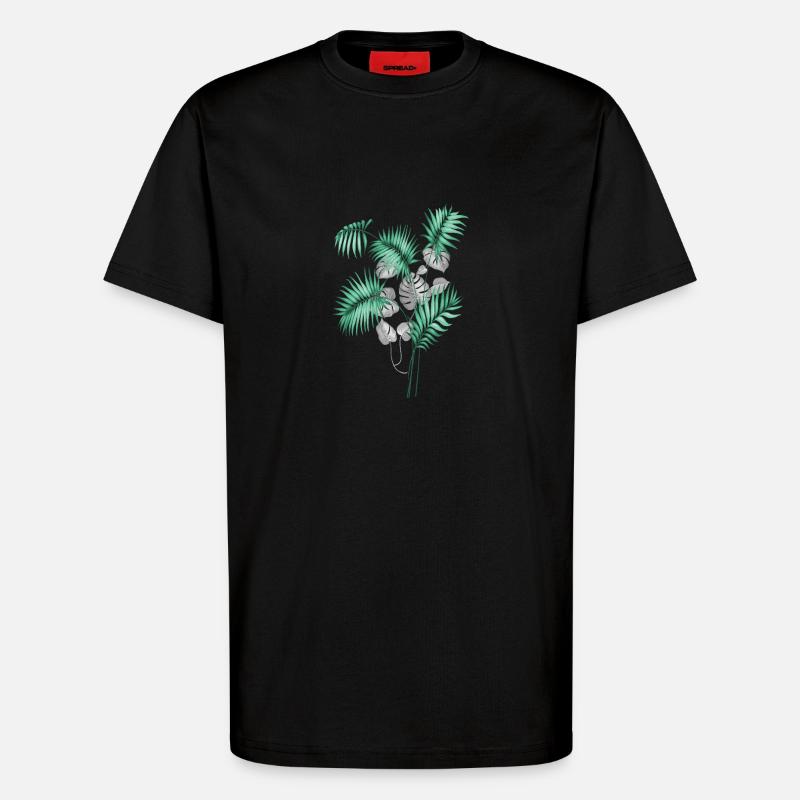 Conception de feuilles tropicales - T-shirt bio décontracté fabriqué en UE - SOLID BLACK