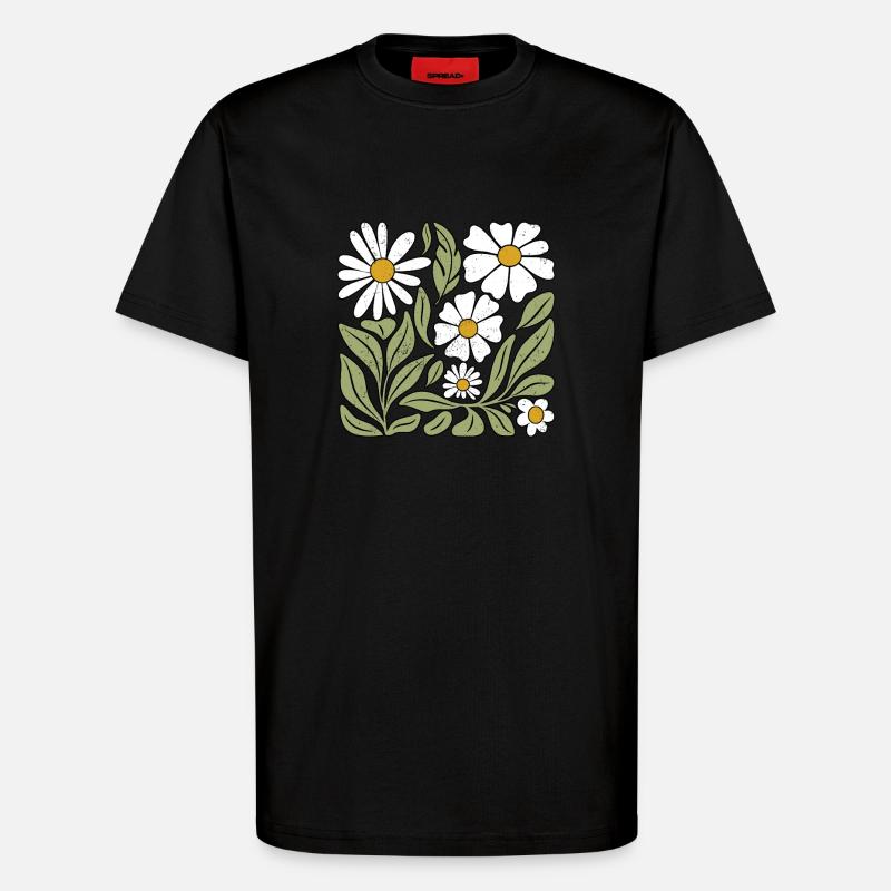 Fleur de marguerite Boho Fleurs - T-shirt bio décontracté fabriqué en UE - SOLID BLACK