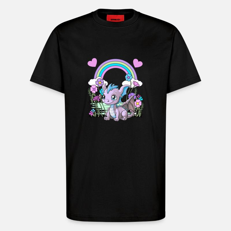 Drache Drachen Kinder Kind Regenbogen - T-Shirt - made by SPREAD - SOLID BLACK