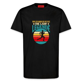 Väter PAPA DER MANN DER MYTHOS DIE LAUF LEGENDE - T-Shirt - made by SPREAD - SOLID BLACK - Vorne - Alina (178cm) & Michal (187cm)