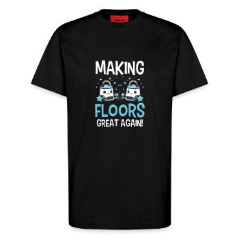 Reinigung Liebhaber Reinigungskraft - T-Shirt - made by SPREAD - SOLID BLACK - Vorne - Alina (178cm) & Michal (187cm)