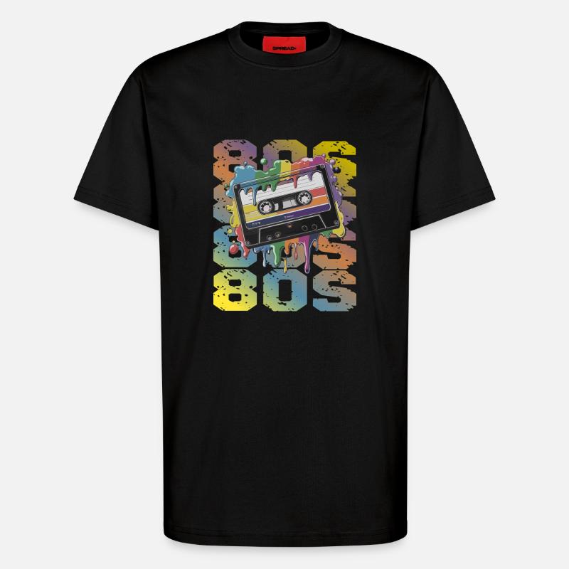 80s Retro Kassette Regenbogen Nostalgie - T-Shirt - made by SPREAD - SOLID BLACK