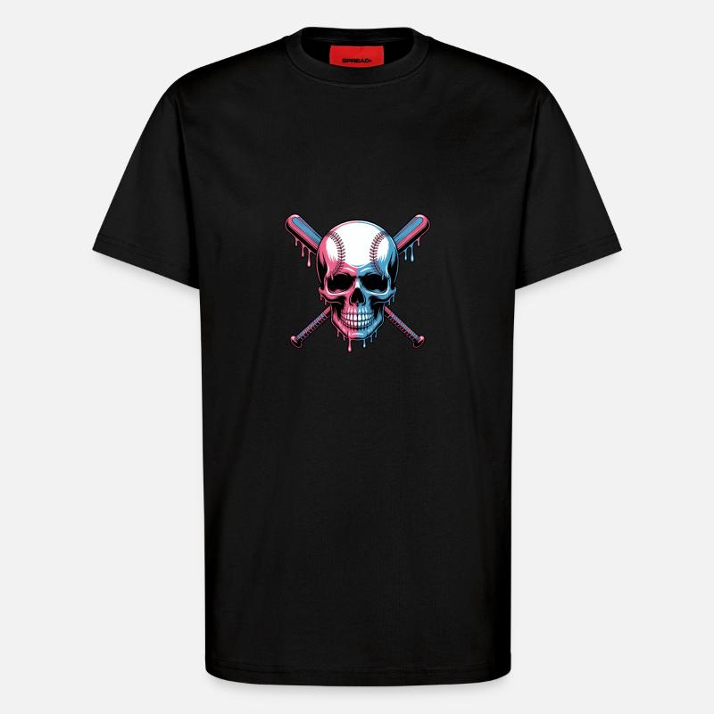 Baseball Skull Batte de Baseball - T-shirt bio décontracté fabriqué en UE - SOLID BLACK