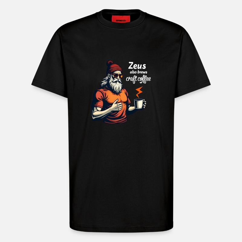 Zeus also brews craft coffee! - T-Shirt - made by SPREAD - SOLID BLACK