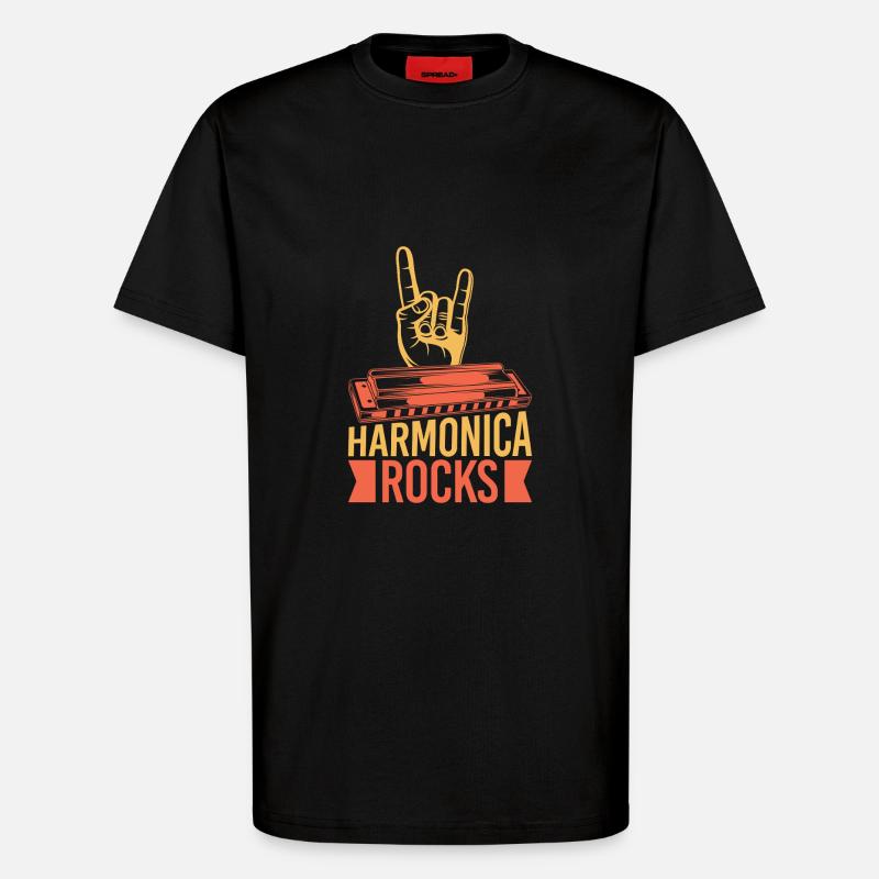 Funny Harmonica Player Rocks Harmonica - T-Shirt - made by SPREAD - SOLID BLACK