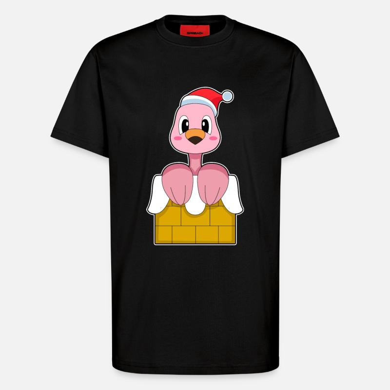 Flamingo Christmas Stone Wall - T-Shirt - made by SPREAD - SOLID BLACK