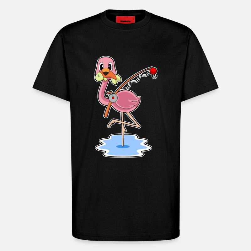 Flamant rose Pêcheur Pêche - T-shirt bio décontracté fabriqué en UE - SOLID BLACK