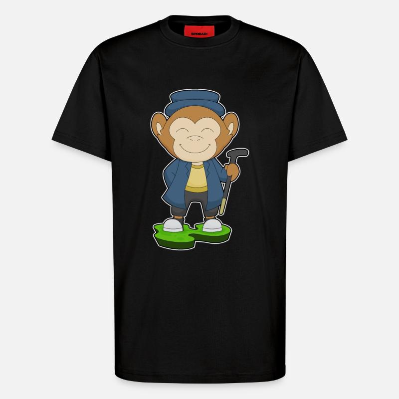 Monkey Pensioner Walking Stick - T-Shirt - made by SPREAD - SOLID BLACK