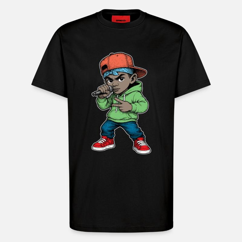 Junger Rapper-Junge mit Mikrofon - T-Shirt - made by SPREAD - SOLID BLACK