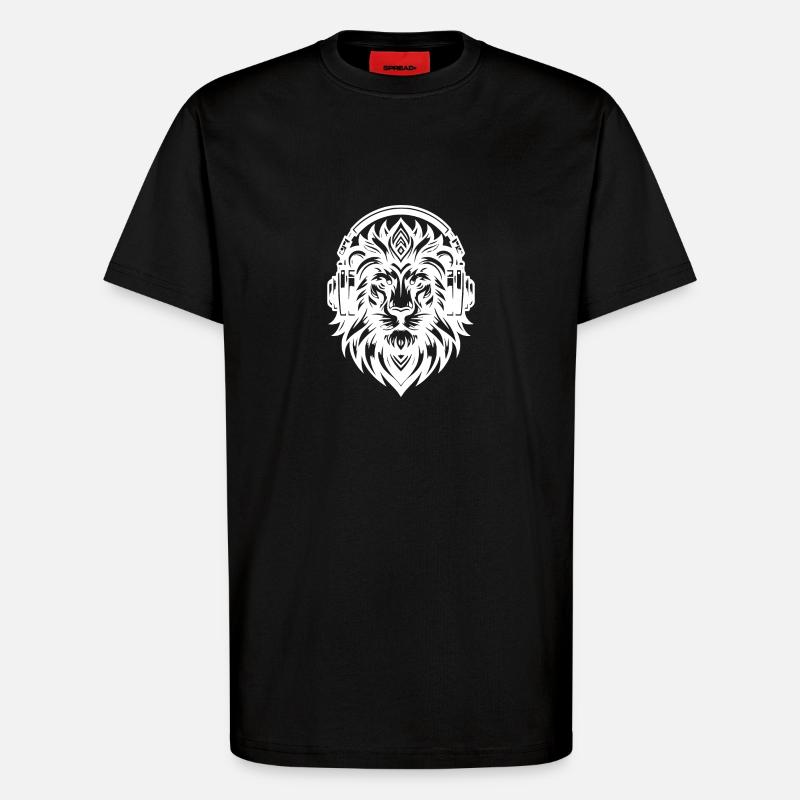 Grimmiger Löwe mit Kopfhörer - T-Shirt - made by SPREAD - SOLID BLACK