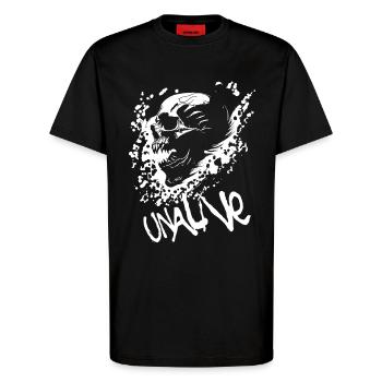 Untoter Horror Skull - T-Shirt - made by SPREAD - SOLID BLACK - Vorne - Alina (178cm) & Michal (187cm)