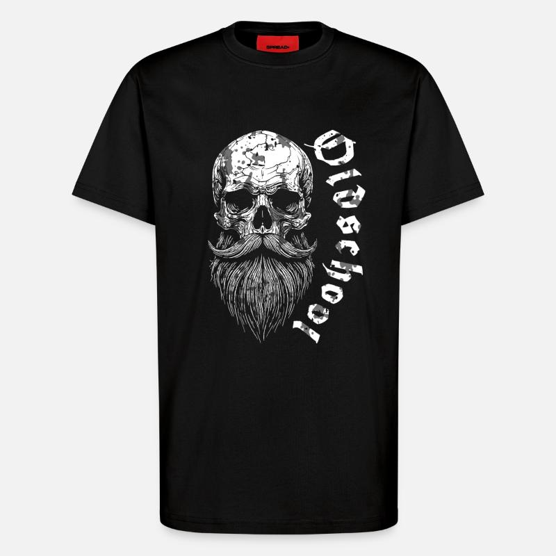 Bearded Oldschool Skull - T-Shirt - made by SPREAD - SOLID BLACK