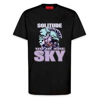 Solitude Up in the Sky – Paragliding - T-Shirt - made by SPREAD - SOLID BLACK - Front - Alina (178cm) & Michal (187cm)