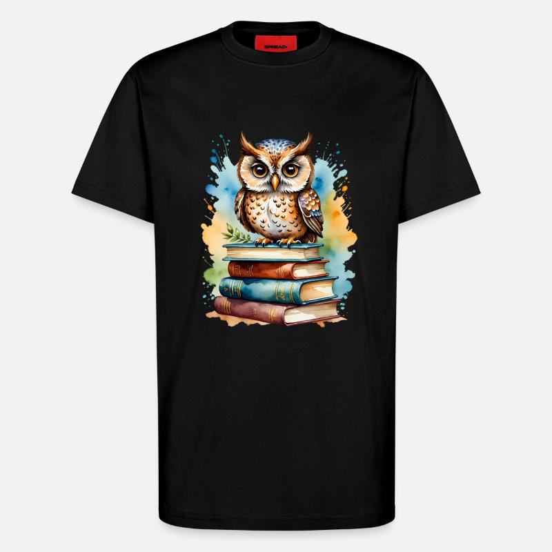Büchereule bunt Aquarell - T-Shirt - made by SPREAD - SOLID BLACK
