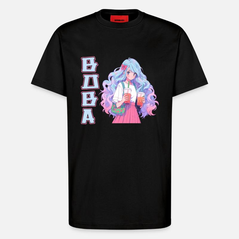Anime and Boba Bubble Tea - T-Shirt - made by SPREAD - SOLID BLACK