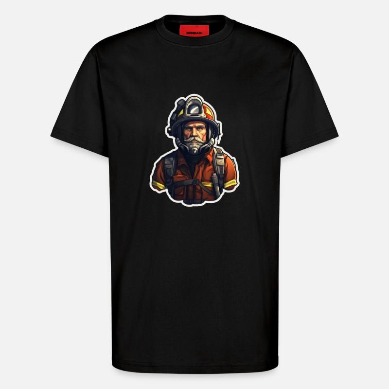 Fireman Old Man - T-Shirt - made by SPREAD - SOLID BLACK