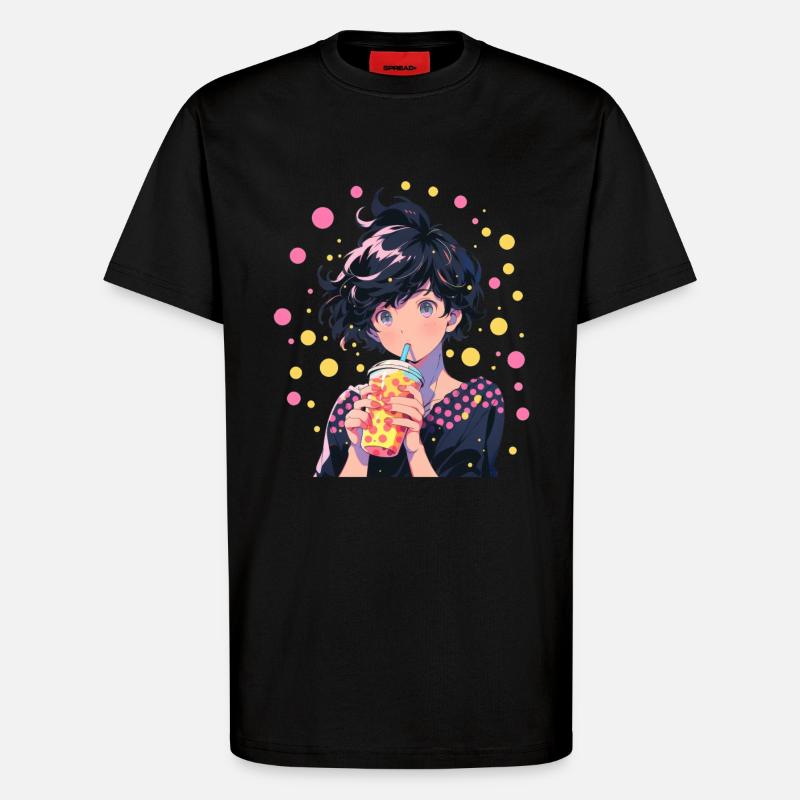 Anime and Boba Bubble Tea - T-Shirt - made by SPREAD - SOLID BLACK