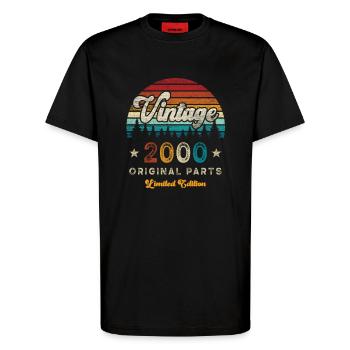Vintage 2000 Birthday Retro - T-Shirt - made by SPREAD - SOLID BLACK - Front - Alina (178cm) & Michal (187cm)