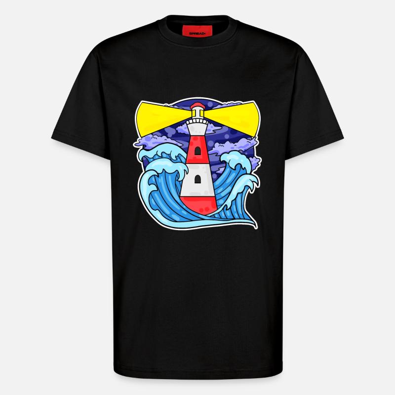Phare Côte Mer Mer - T-shirt bio décontracté fabriqué en UE - SOLID BLACK