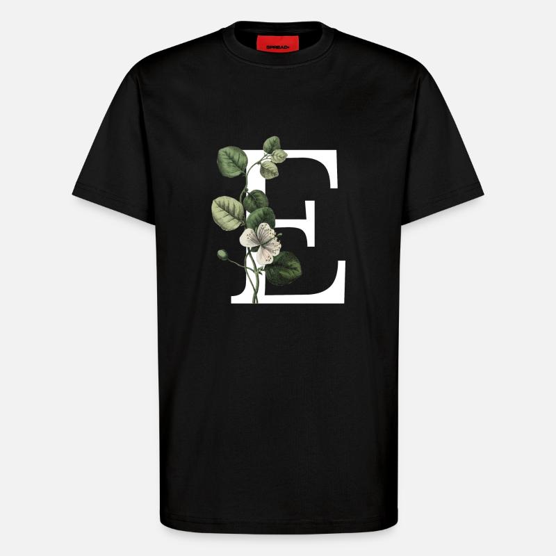 Green Botanical Letter E - T-Shirt - made by SPREAD - SOLID BLACK
