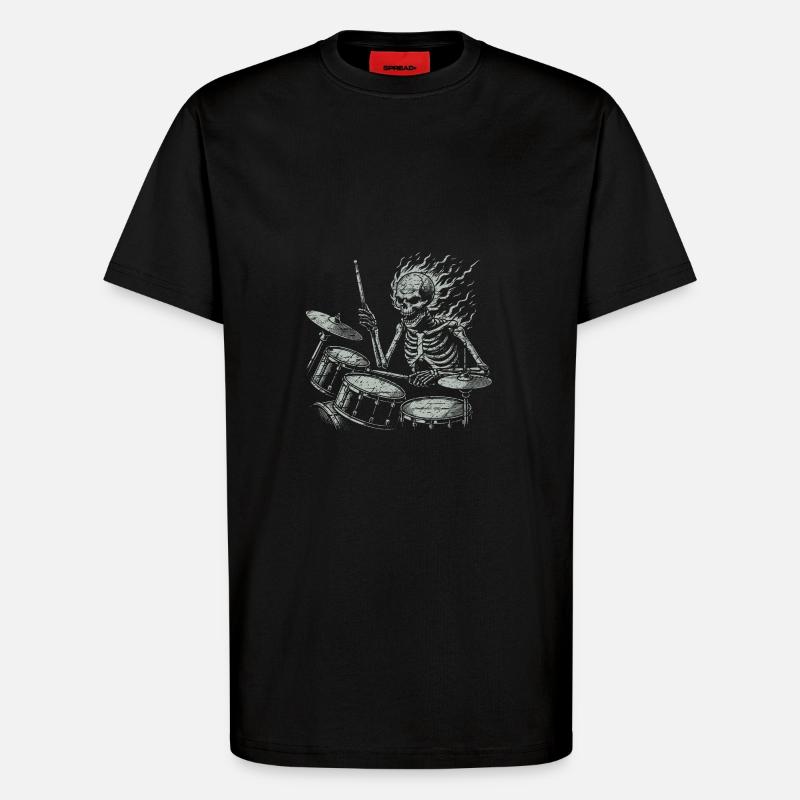Drummer Skull Skelett am Drumset - T-Shirt - made by SPREAD - SOLID BLACK