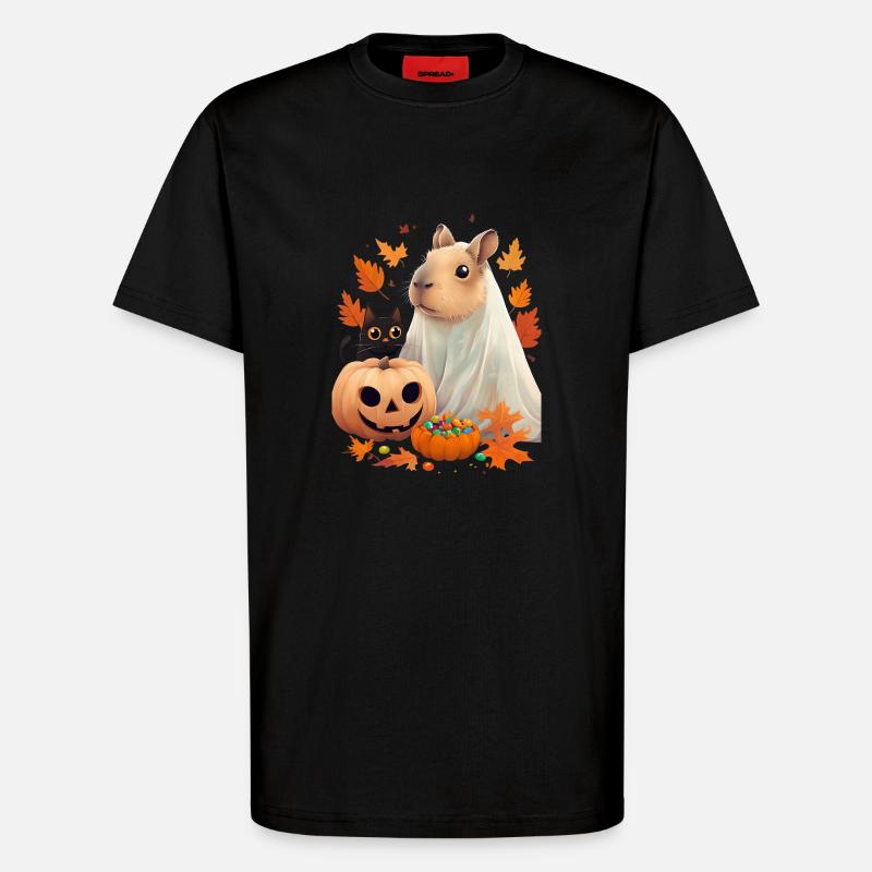 Halloween Capybara Katze Geist Geschenkidee - T-Shirt - made by SPREAD - SOLID BLACK