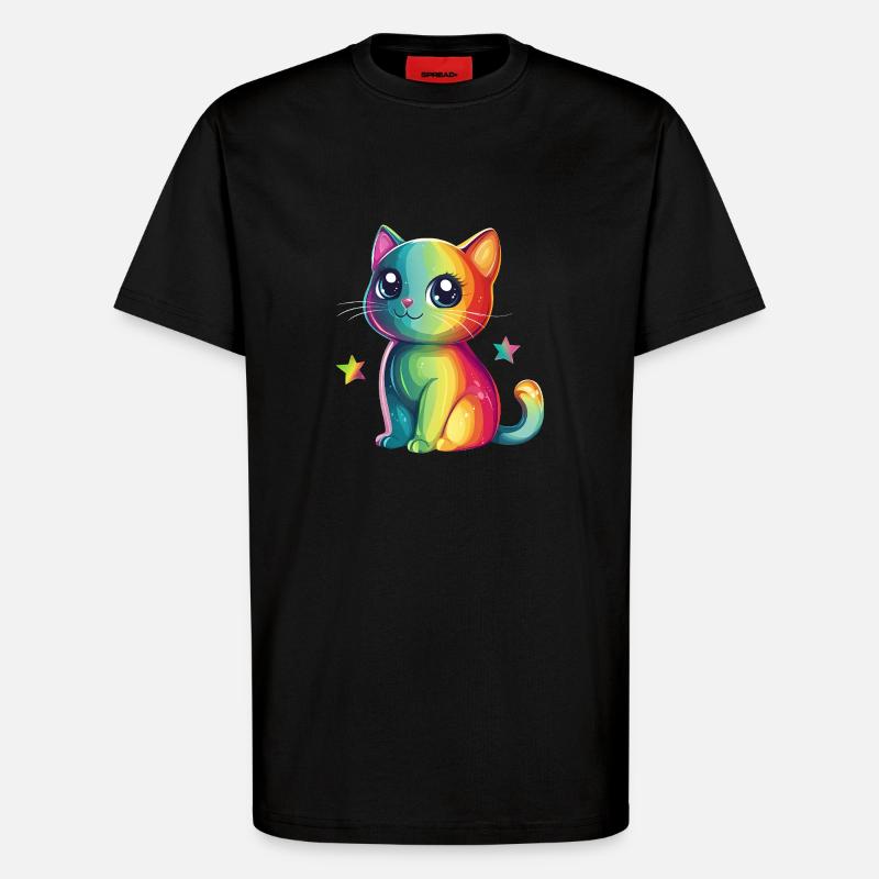 Chat arc-en-ciel mignon - T-shirt bio décontracté fabriqué en UE - SOLID BLACK