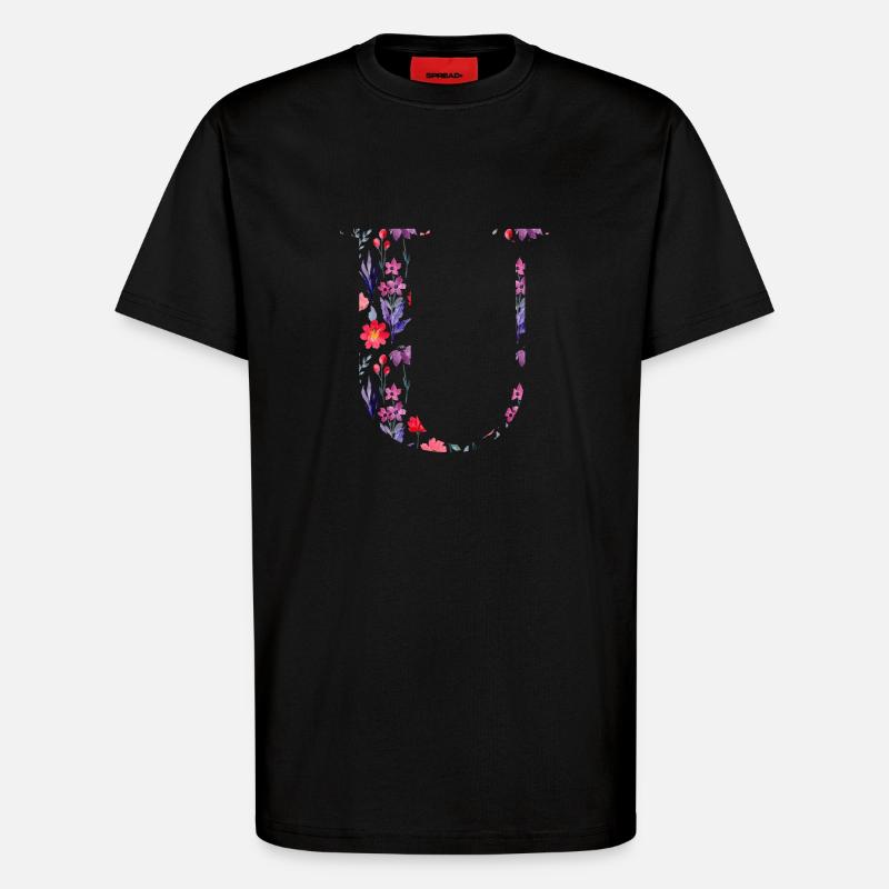 Blumen personalisierter U-Brief - Geschenkidee - T-Shirt - made by SPREAD - SOLID BLACK