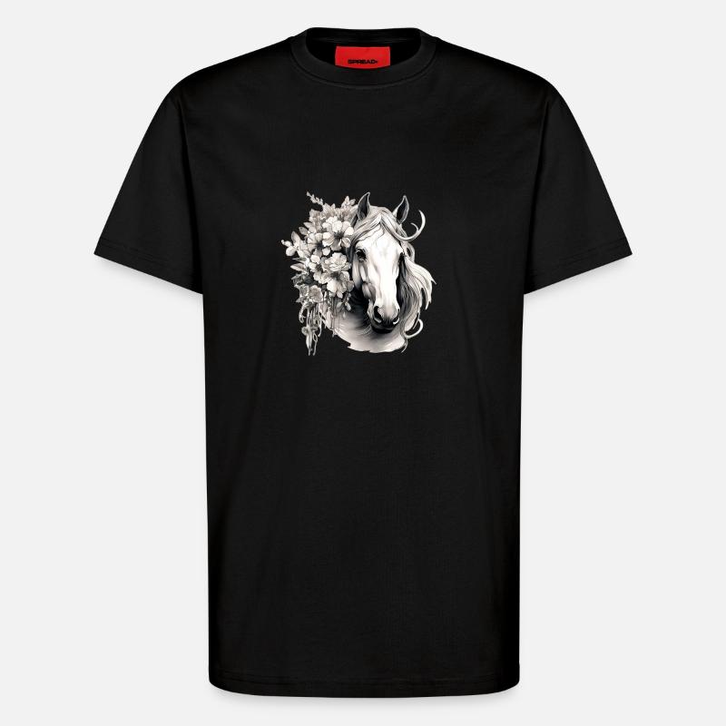 Pferd mit Blumen - T-Shirt - made by SPREAD - SOLID BLACK