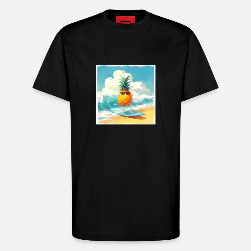 Drôle d’ananas surfant - T-shirt bio décontracté fabriqué en UE - SOLID BLACK