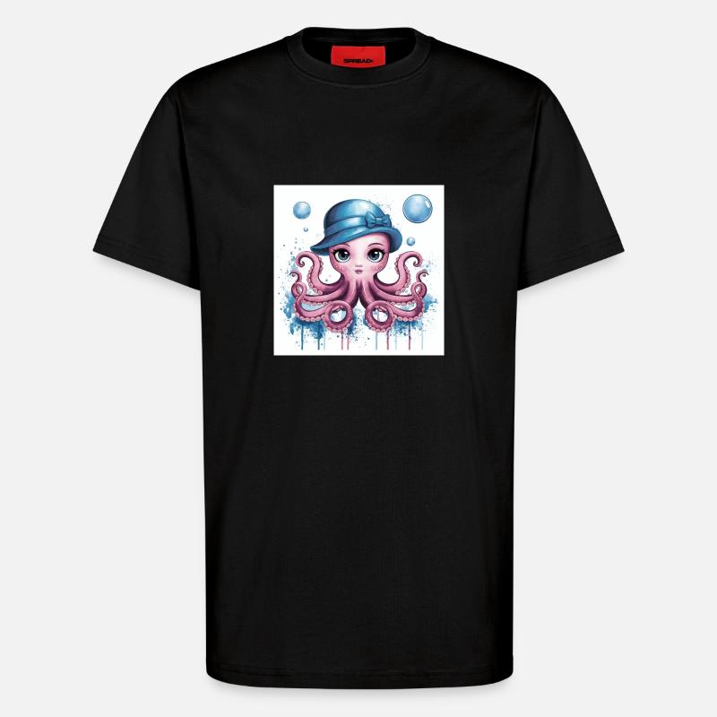 small cute octopus - T-Shirt - made by SPREAD - SOLID BLACK