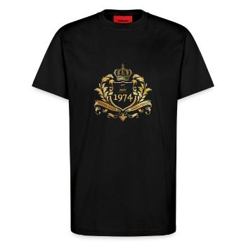 50th Birthday "Semper Verum - Established 05/1974 - T-Shirt - made by SPREAD - SOLID BLACK - Front - Alina (178cm) & Michal (187cm)