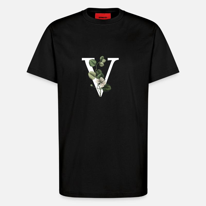 Green Botanical Letter V - T-Shirt - made by SPREAD - SOLID BLACK