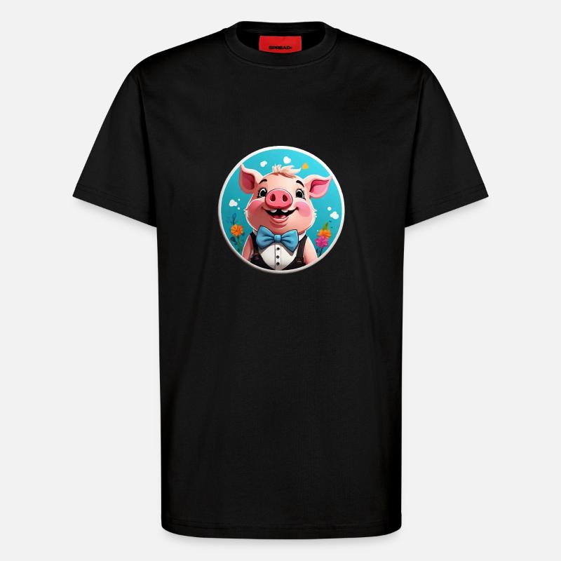 Bande dessinée cochon drôle - T-shirt bio décontracté fabriqué en UE - SOLID BLACK