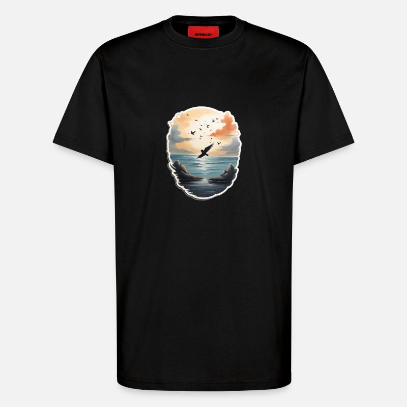 Landschaft Gemälde mit Vogel - T-Shirt - made by SPREAD - SOLID BLACK