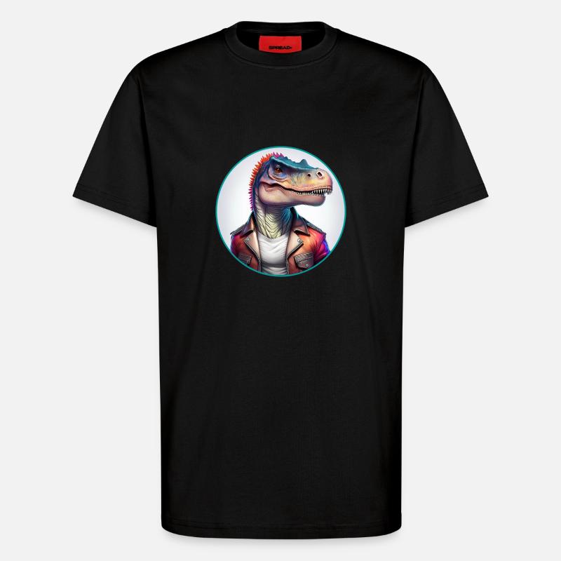 Dinosaurier Lederjacke - T-Shirt - made by SPREAD - SOLID BLACK