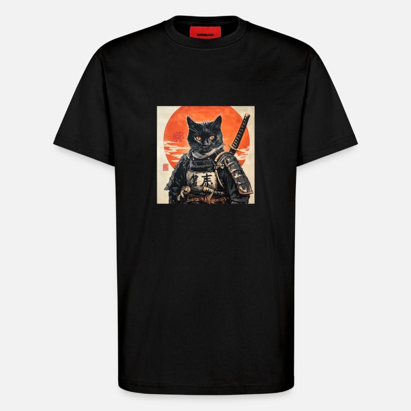 Katze Samurai Japan Ukiyo-E - T-Shirt - made by SPREAD - SOLID BLACK