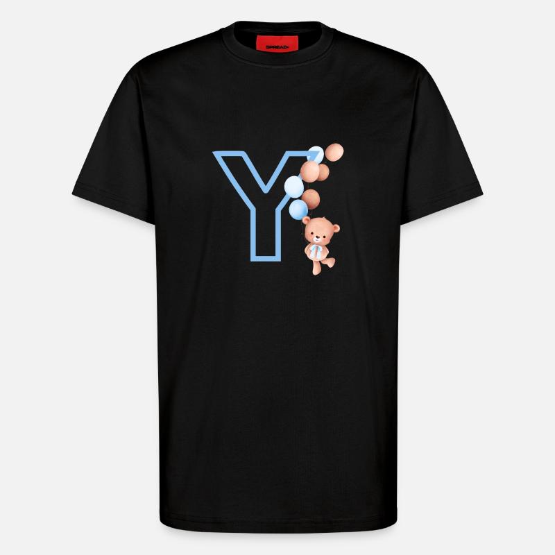 Blue Letter Y Bear - T-Shirt - made by SPREAD - SOLID BLACK