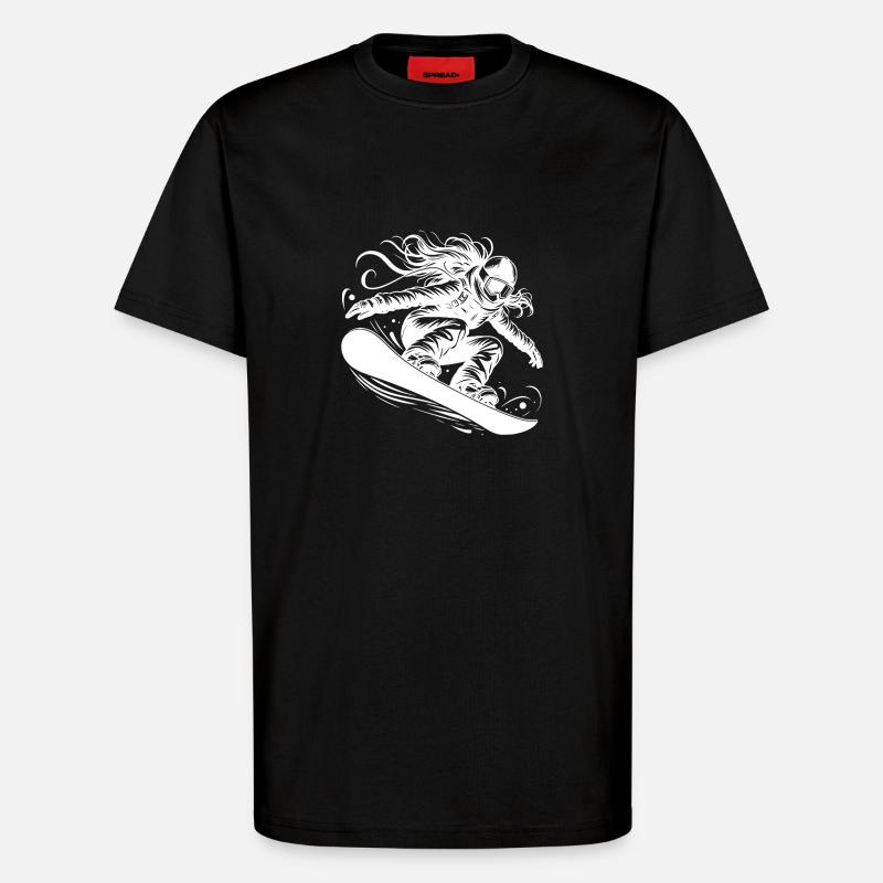 Dynamische Snowboarderin im Action Sprung - T-Shirt - made by SPREAD - SOLID BLACK