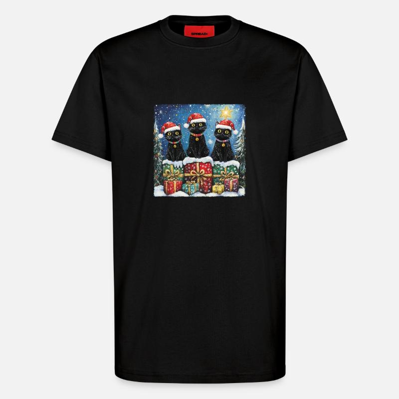 Schwarze Katzen mit Weihnachtsgeschenke - T-Shirt - made by SPREAD - SOLID BLACK