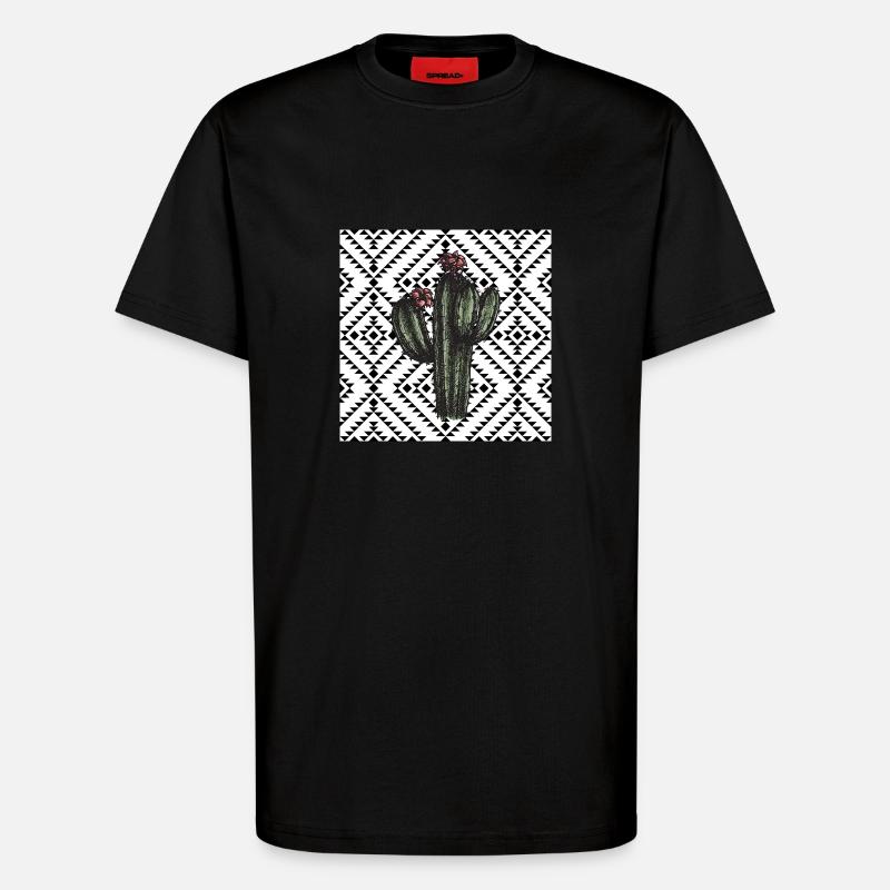 Cactus Geometric Pattern Design - T-Shirt - made by SPREAD - SOLID BLACK