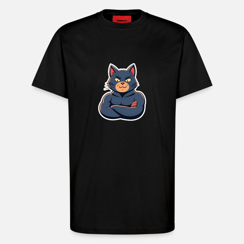 Cat with Muscles-Funny Comic Design - T-Shirt - made by SPREAD - SOLID BLACK