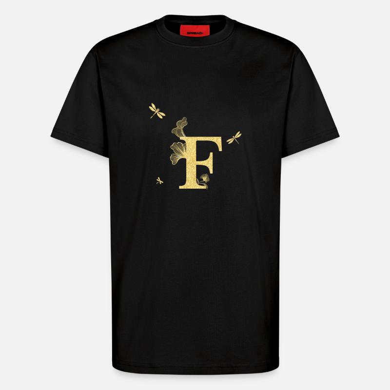 Buchstabe f Goldene Glitzerlibelle - Geschenkidee - T-Shirt - made by SPREAD - SOLID BLACK