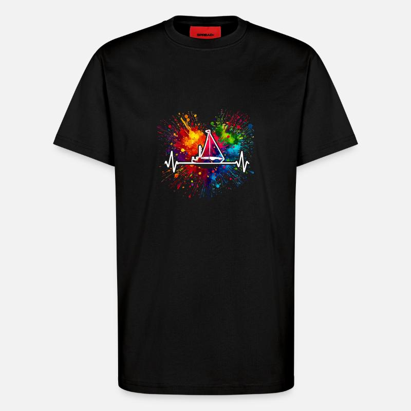 Segelboot Herzschlag Farbspritzer - T-Shirt - made by SPREAD - SOLID BLACK