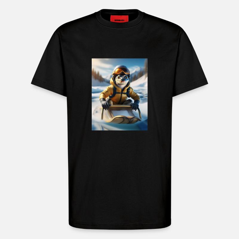 Eine Echse bei einer Schlittenfahrt - T-Shirt - made by SPREAD - SOLID BLACK