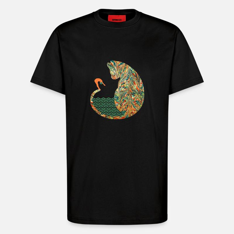 Cat with swimmer E 20 - T-Shirt - made by SPREAD - SOLID BLACK