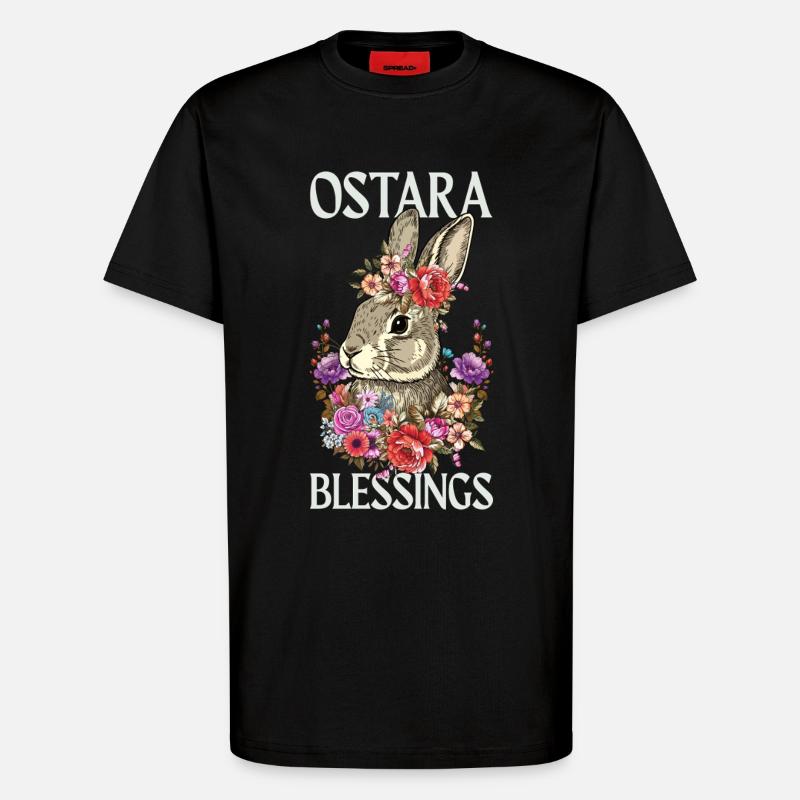 Bénédictions d’Ostara Joyeuse Lapin de Pâques - T-shirt bio décontracté fabriqué en UE - SOLID BLACK